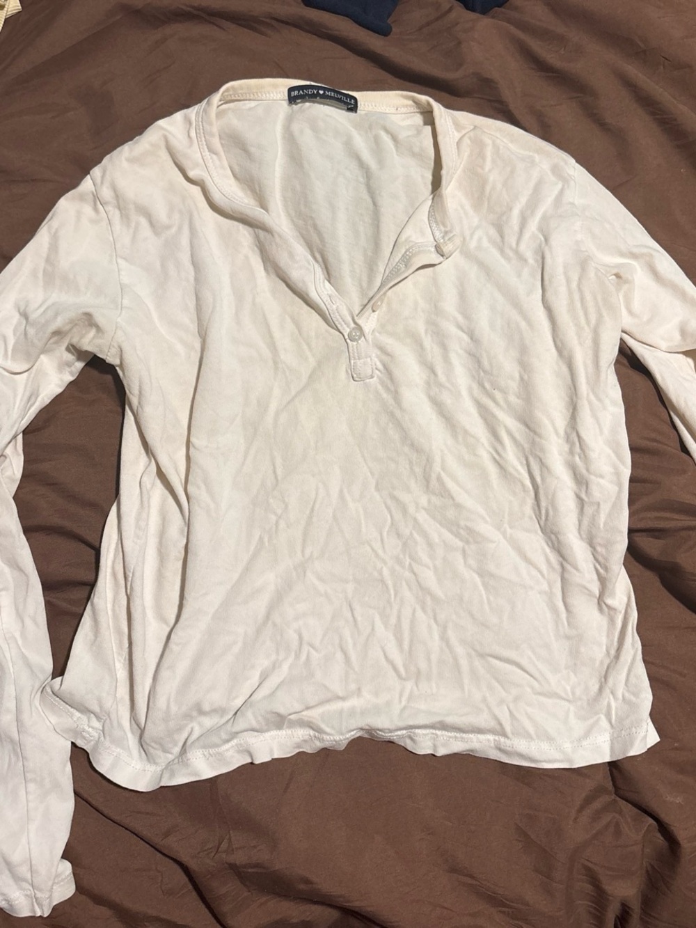 Brandy Melville Cream Long Sleeve Henley Top